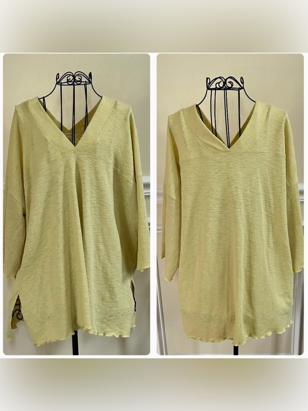 NWT Easel Yellow V-Neck Relaxed Fit Top